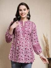 Women's Floral Printed Cotton Top-PURPLETOPVENUS